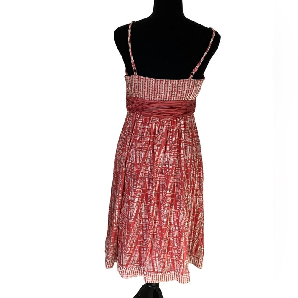 BCBG Max Azria Coral and Cream Pleated V-Neck Sundress size 8 - Picture 3 of 11